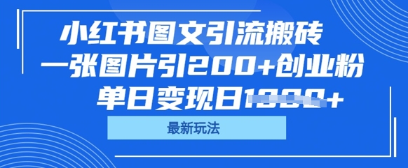 小红书图文引流搬砖,一张图片引200+创业粉,单日变现日数张-网创联盟