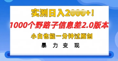 2025抖音1000个野路子信息差最新玩法,一分钟过原创,暴力变现月入几k-网创联盟
