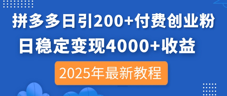 (14217期)拼多多日引200+付费创业粉,日稳定变现4000+收益,2025年最新教程-网创联盟