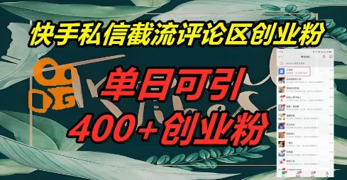 快手私信截流创业粉,一天引流400+-网创联盟