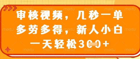 最新审核视频,几秒一单,多劳多得,新人小白一天轻松3张【揭秘】-网创联盟