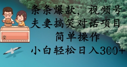 条条爆款,视频号夫妻搞笑对话项目,简单操作,小白轻松日入3张+-网创联盟