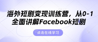 海外短剧变现训练营,从0-1全面讲解Facebook短剧-网创联盟