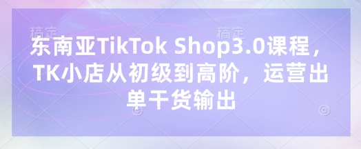 东南亚TikTok Shop3.0课程,TK小店从初级到高阶,运营出单干货输出-网创联盟