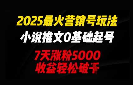 2025最火营销号玩法：小说推文0基础起号，7天涨粉5000，收益轻松破k-网创联盟